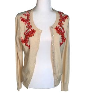 Lucky Brand wool blend cardigan coral beads size small